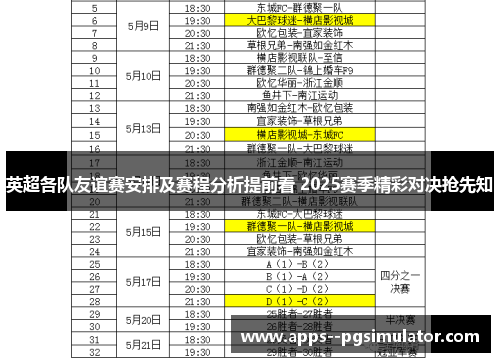 英超各队友谊赛安排及赛程分析提前看 2025赛季精彩对决抢先知
